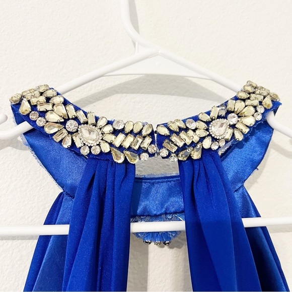 Mac Duggal 66465 Prom Long Formal Halter Dress Gown Blue Embellished Size 4 NWT - Picture 10 of 11